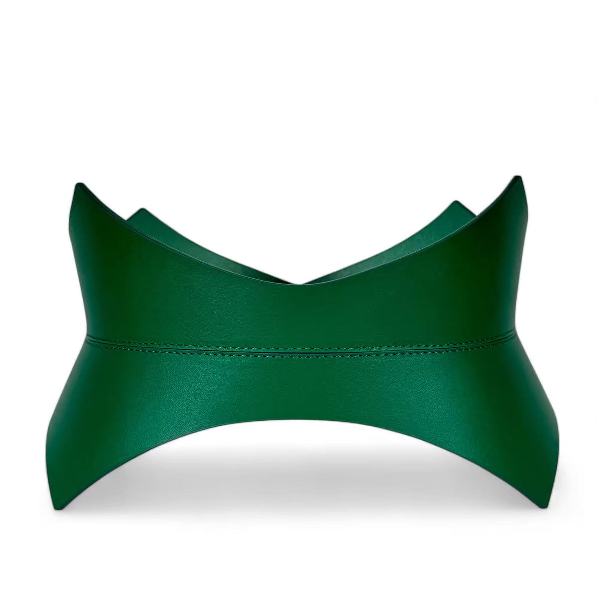 Aria Margo green Italian leather corset belt with a pointed, structured silhouette for waist definition.