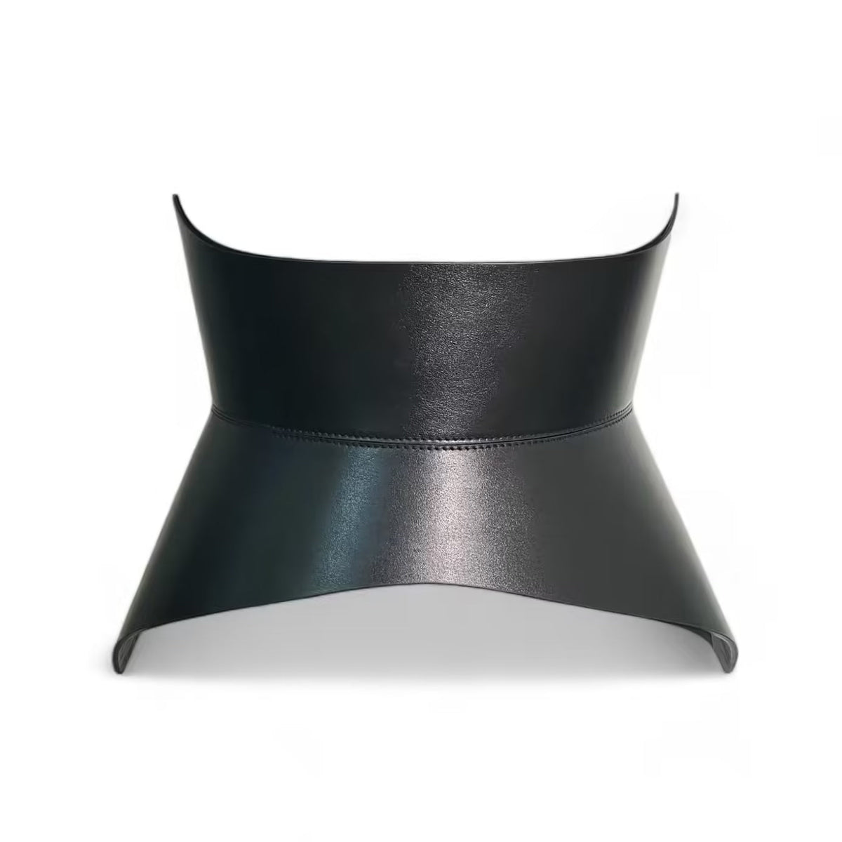 Aria Margo black Italian leather corset belt with a shaped silhouette to highlight the waist and hips
