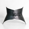Aria Margo black Italian leather corset belt with a shaped silhouette and a single 3 cm buckle closure.