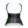 Aria Margo black leather Hallo Harness corset belt with adjustable shoulder straps and gold-tone buckles
