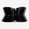 Aria Margo black patent leather hourglass corset belt with a high-shine finish for a structured waist silhouette.