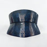 Aria Margo blue croc-embossed leather corset belt with an hourglass silhouette and textured finish.