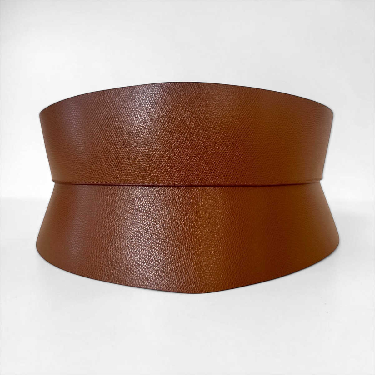 Aria Margo brown Italian leather mini corset belt with a curved silhouette and smooth textured finish