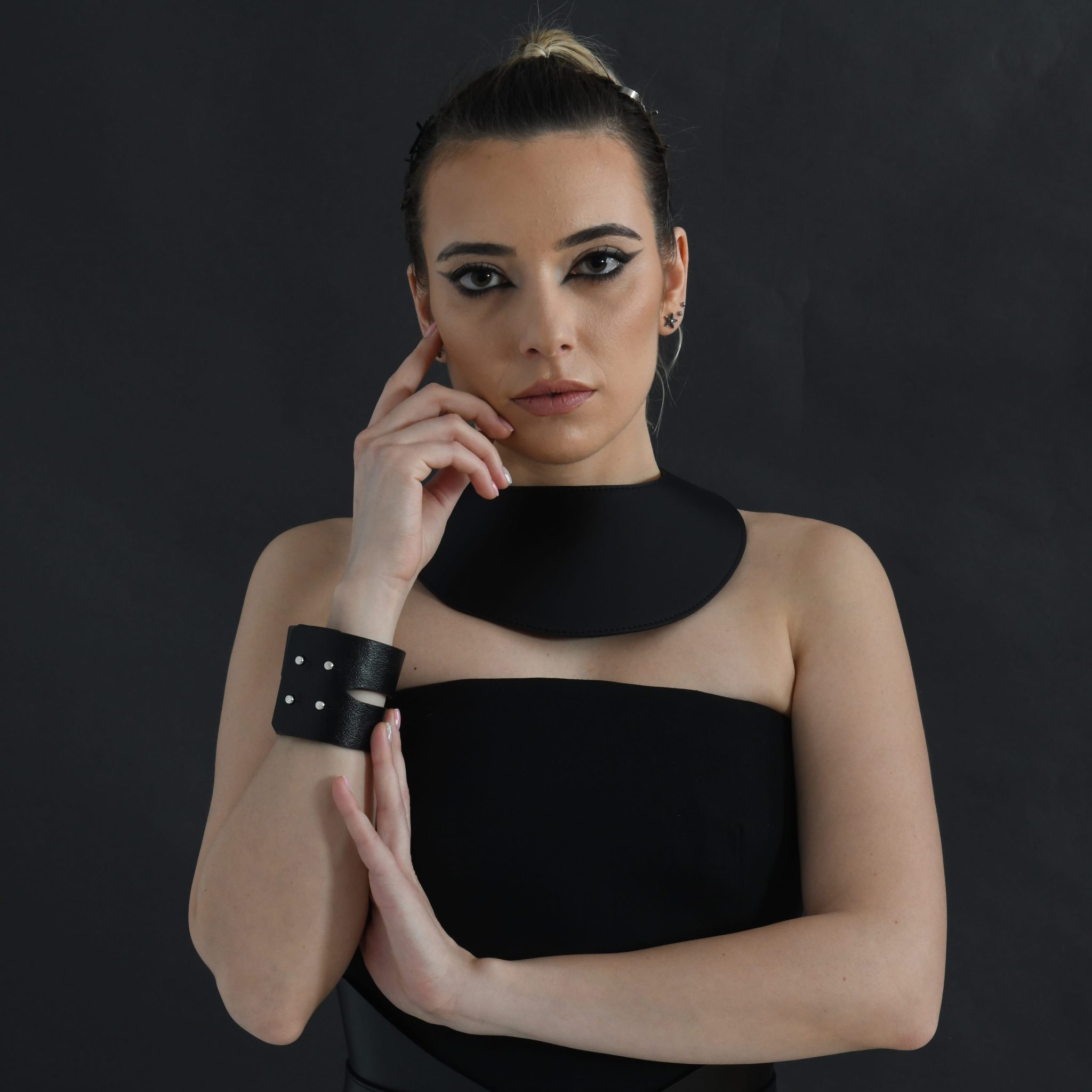 Asymmetrical Black Leather Belt ARIA MARGO