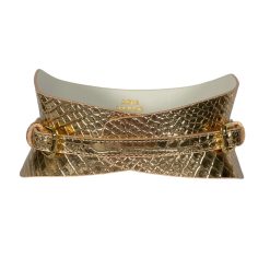 Gold Croc embossed Leather Corset Belt by ARIA Margo. Designer wide belt for hourglass shape figure