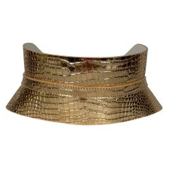 Gold Croc embossed Leather Corset Belt by ARIA Margo. Designer wide belt for hourglass shape figure