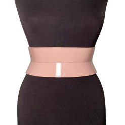 Wide Pink Patent Leather Corset Belt by ARIA Margo. Designer belt