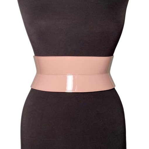 Wide Pink Patent Leather Corset Belt by ARIA Margo. Designer belt