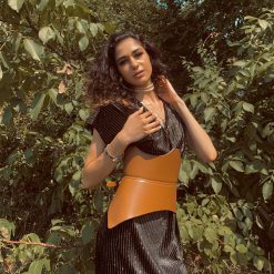 TAN Leather corset belt in plus sizes for festival look
