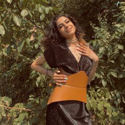 TAN Leather corset belt in plus sizes for festival look