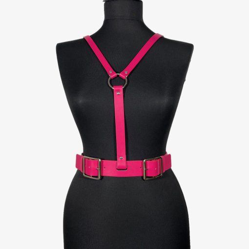 Fuchsia Leather V-neck Harness Belt