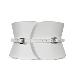 White V-cut Leather Corset Belt - ARIA MARGO