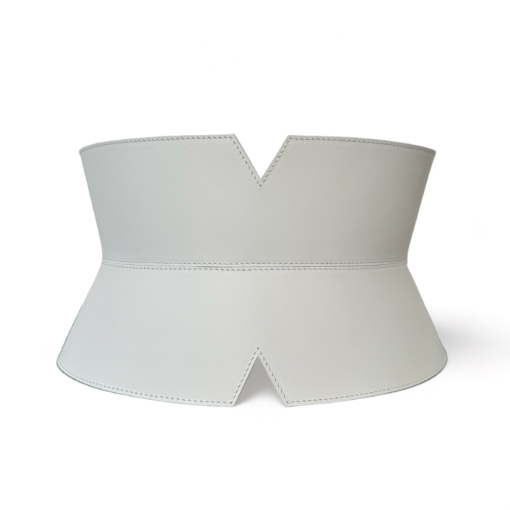 White V-cut Leather Corset Belt