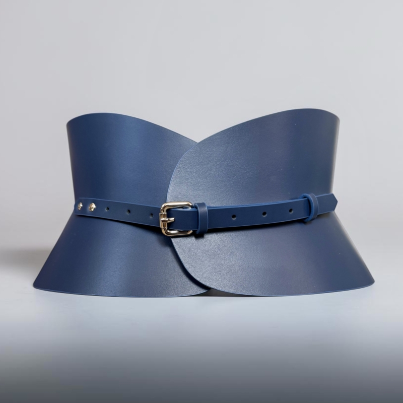Navy Blue Leather Hourglass Corset Belt - ARIA MARGO display picture 1