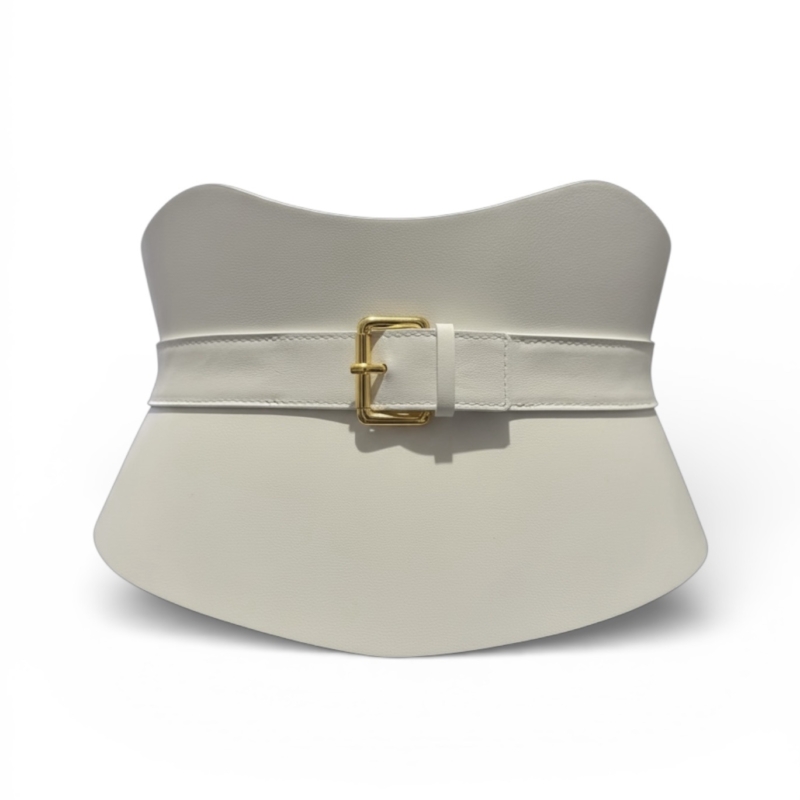 Cloud White Leather Corset Belt - ARIA MARGO display picture 3