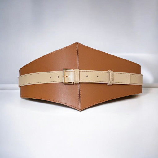 Light Brown Diamond Leather Belt by Aria Margo