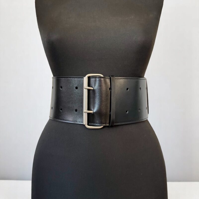 Black Military Leather Coat Belt - ARIA MARGO