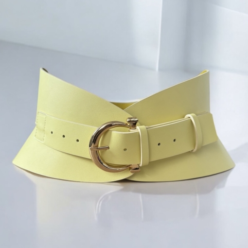 Hourglass corset pale yellow leather belt by Aria Margo