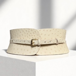 Ivory Ostrich leather mini corset belt by Aria Margo