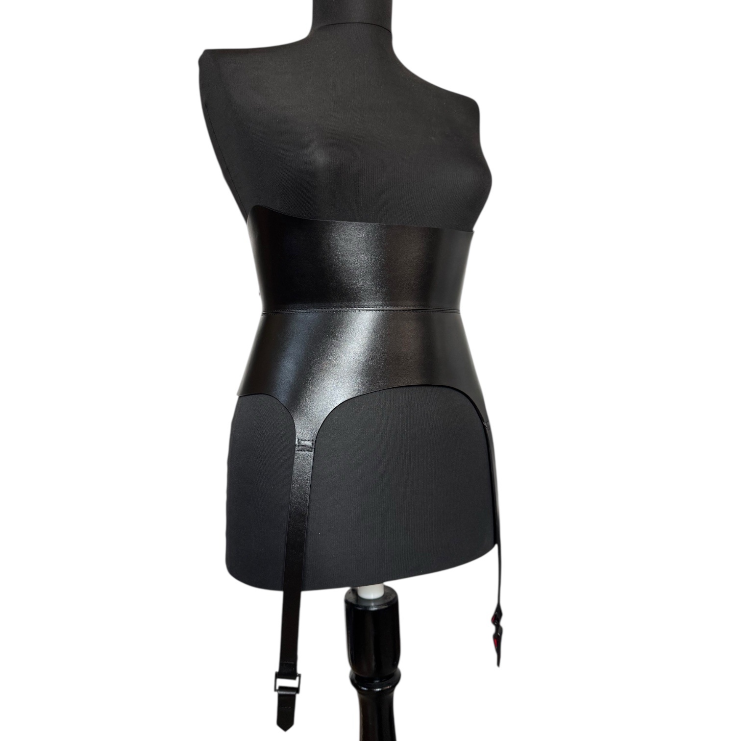 Long Garters Black Leather Corset Belt