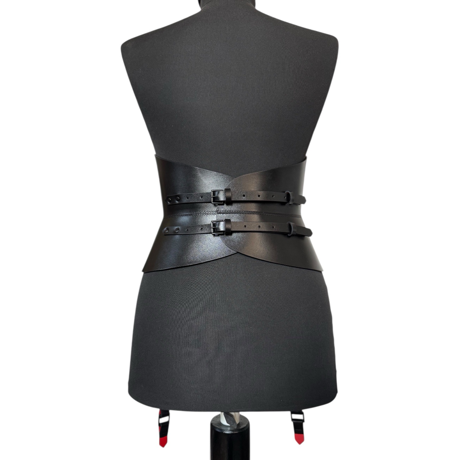 Long Garters Black Leather Corset Belt - Image 3