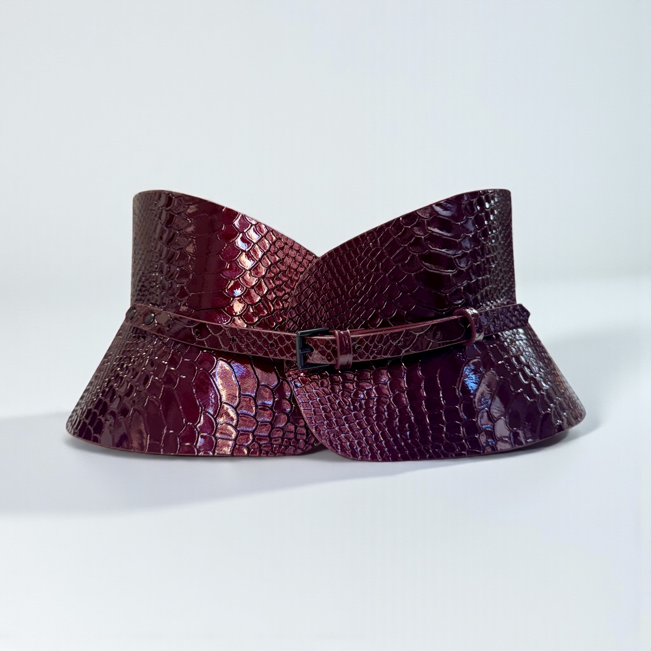 Burgundy Croco Patent Leather Corset Belt - Sale - S-M