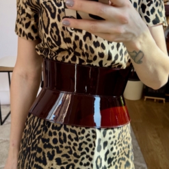 Choco brown wide patent leather corset belt by Aia Margo