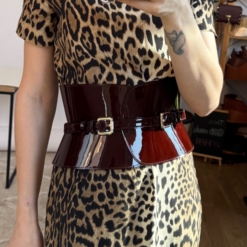 Choco brown wide patent leather corset belt by Aia Margo
