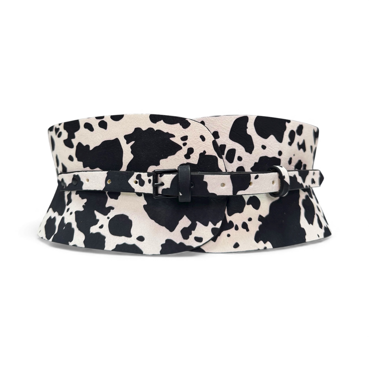 Cow print mini leather corset by Aria Margo