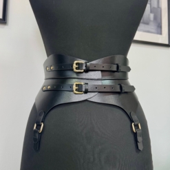 Garters corset black leather belt by Aria Margo