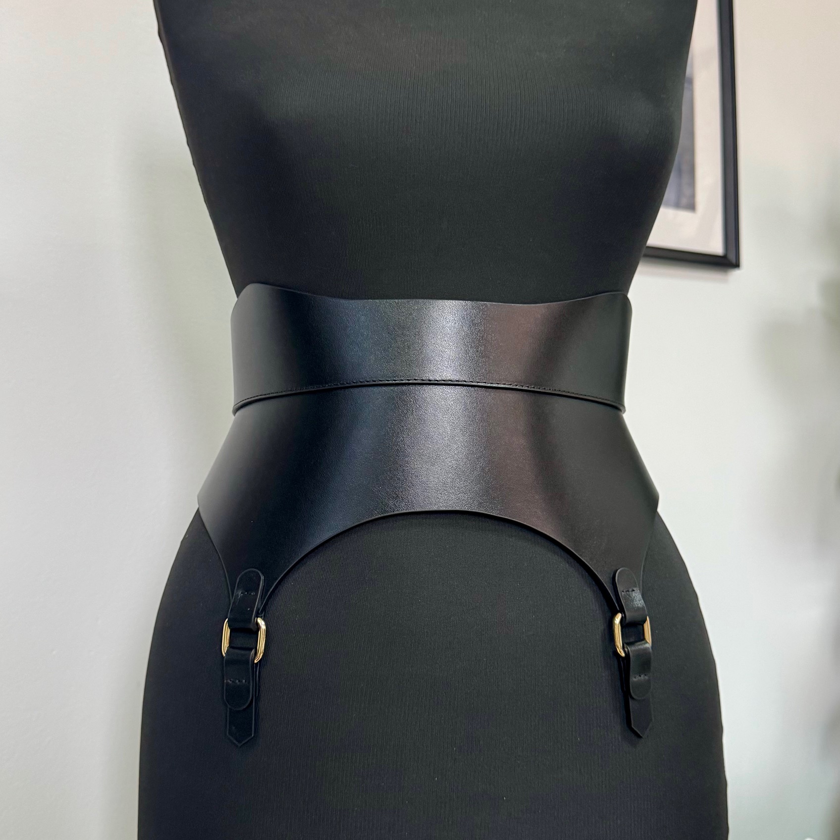 Garters corset black leather belt by Aria Margo