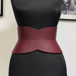 Burgundy textured leather corset belt by Aria Margo 1