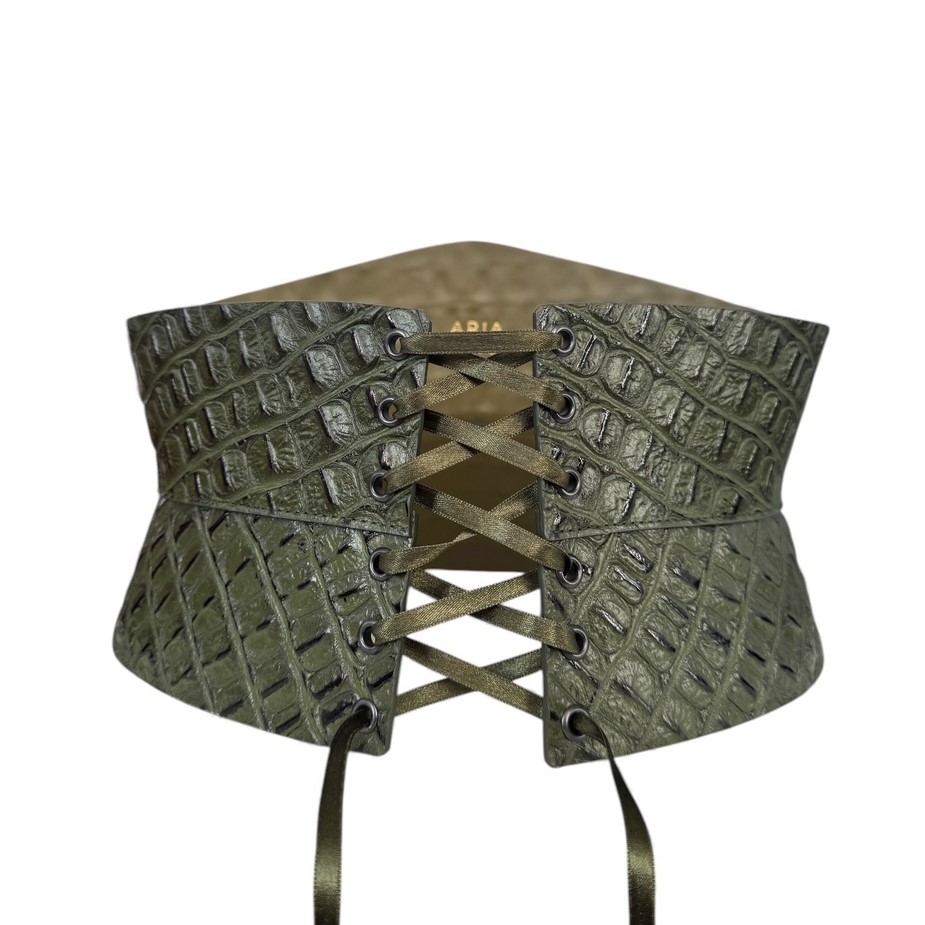 Khaki green croco eclipse leather corset 1