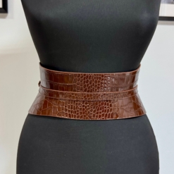 Slim Brown croco leather corset belt