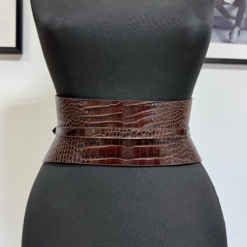 Slim Dark Brown Croco Leather Corset Belt - Sale - XS