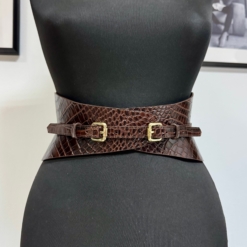 Slim Dark Brown Croco Leather Corset Belt - Sale - XS