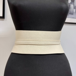 Slim Light Beige Leather Corset Belt - Sale - XS