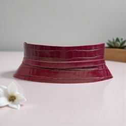 Slim burgundy croco leather corset belt by Aria Margo