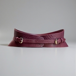 Slim burgundy soft croco leather corset belt by Aria Margo