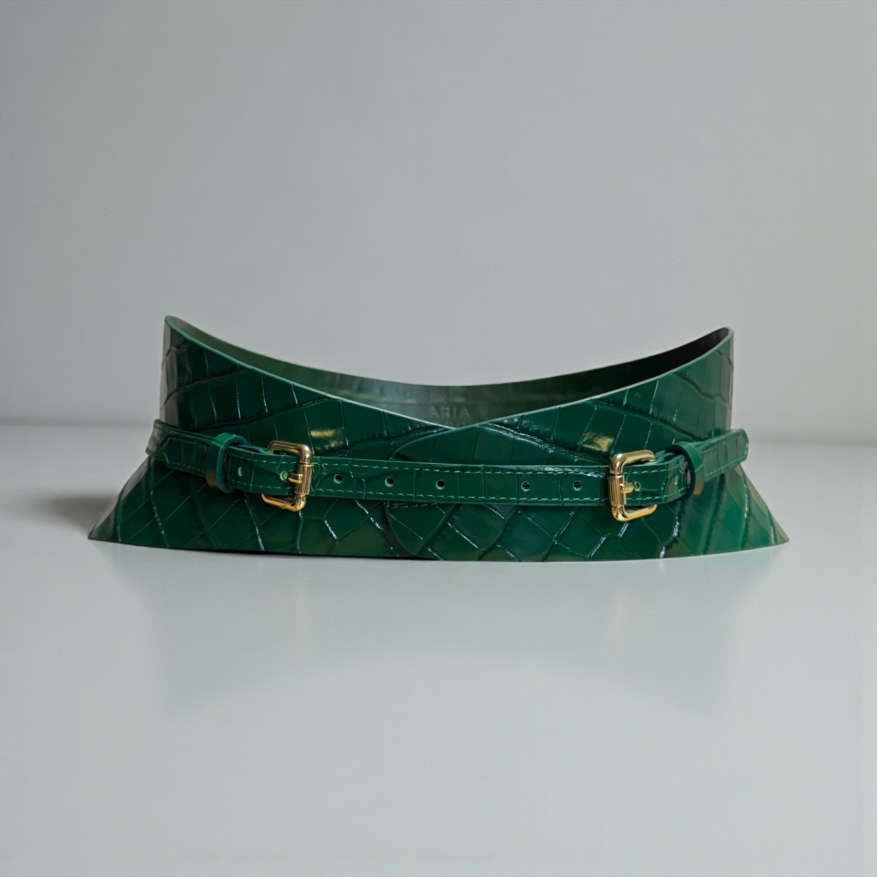 Slim green croco leather corset belt by Aria Margo 1