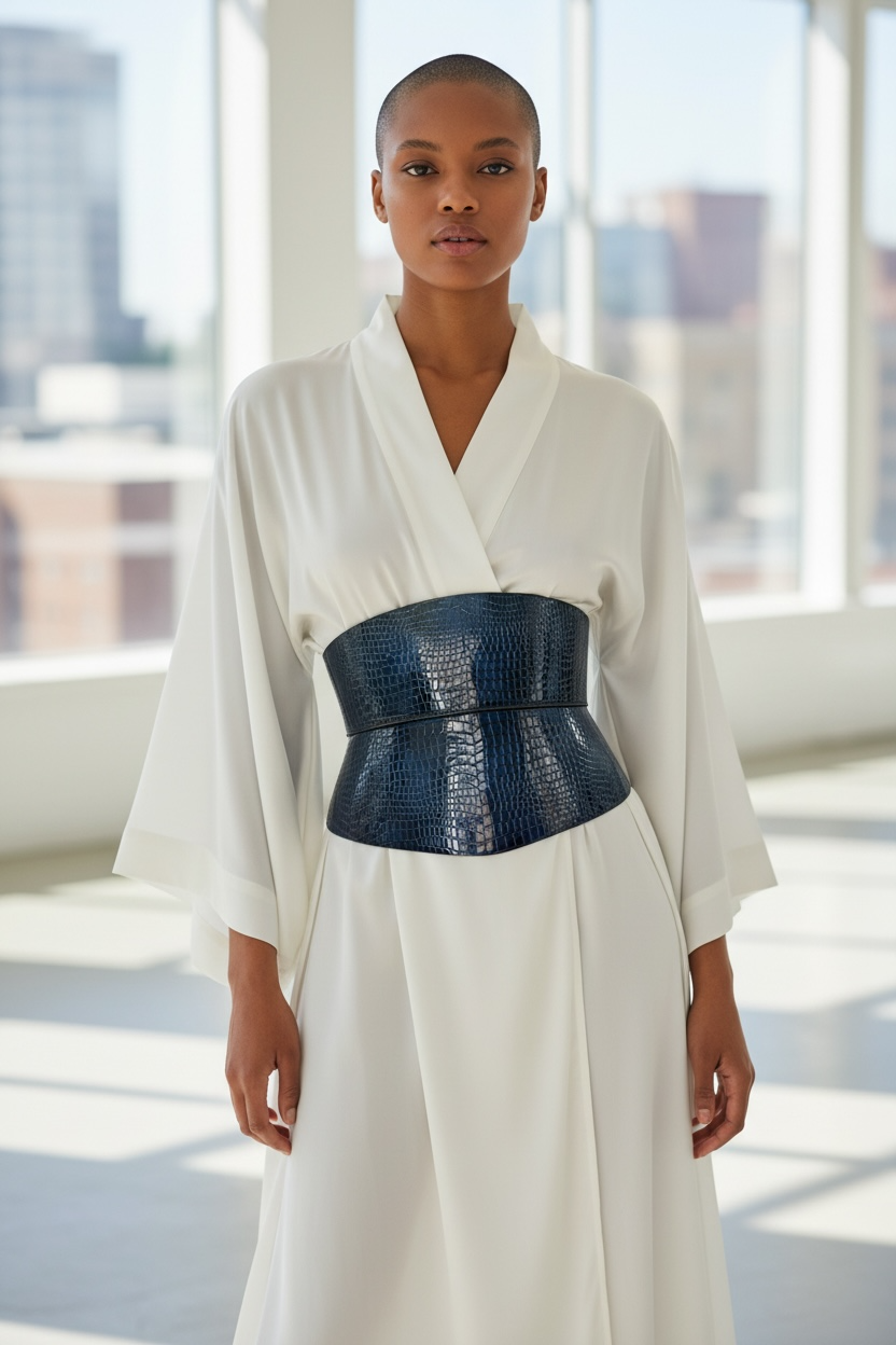 Eclipse Blue Croco Buckles Leather Corset Belt - Image 4