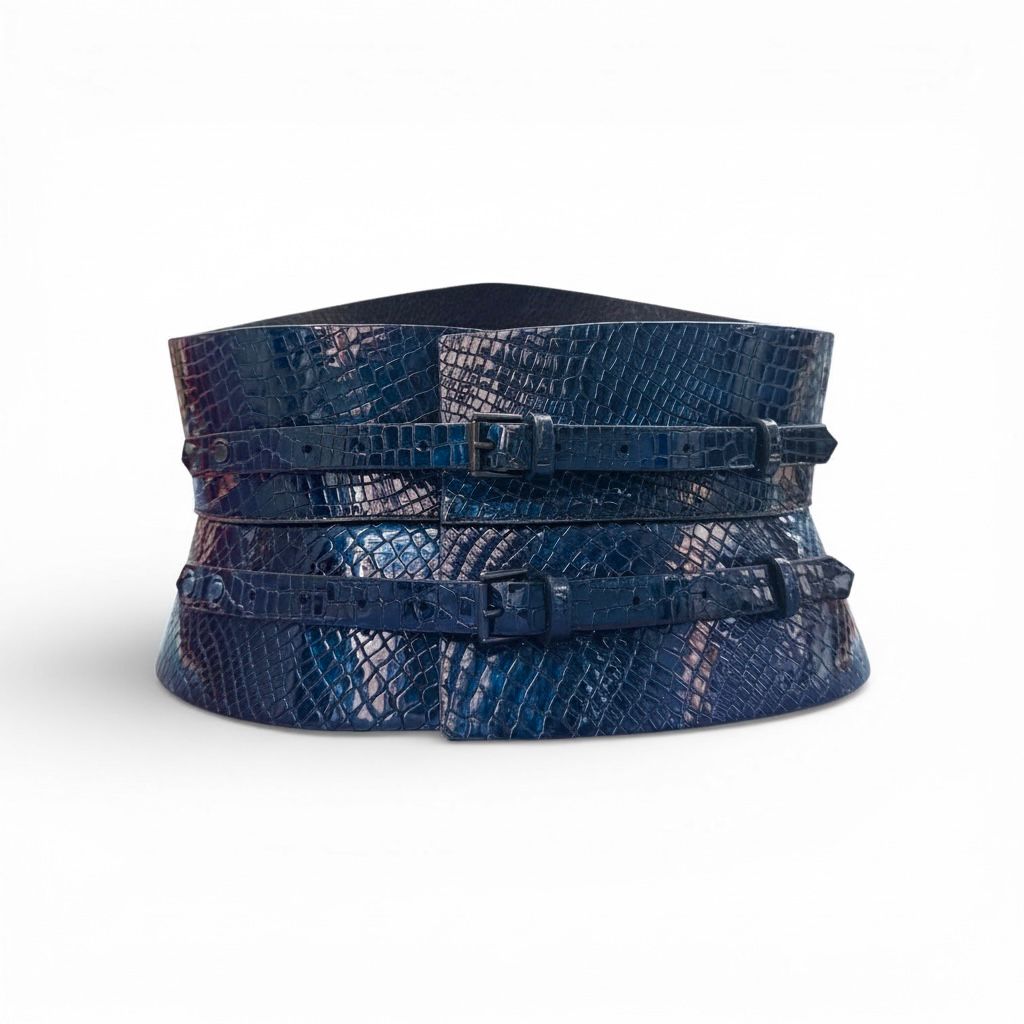 Eclipse Blue Croco Buckles Leather Corset Belt - Image 2