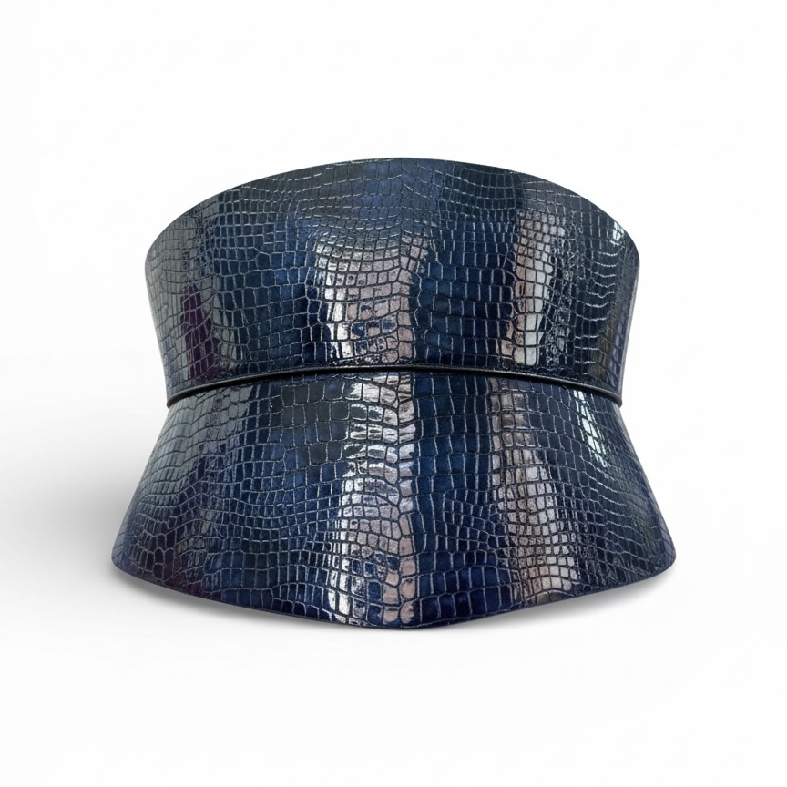 Eclipse Blue Croco Buckles Leather Corset Belt