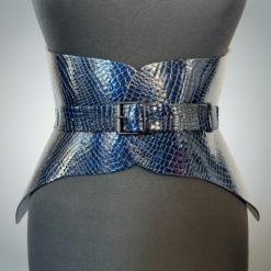 Hallo Dark Blue Croco Leather Corset Belt