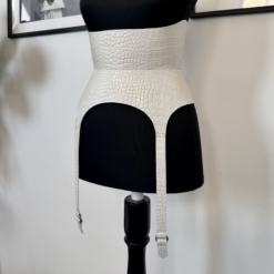 Long Garters White Croco Leather Corset Belt - Image 3