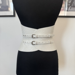Long Garters White Croco Leather Corset Belt - Image 4