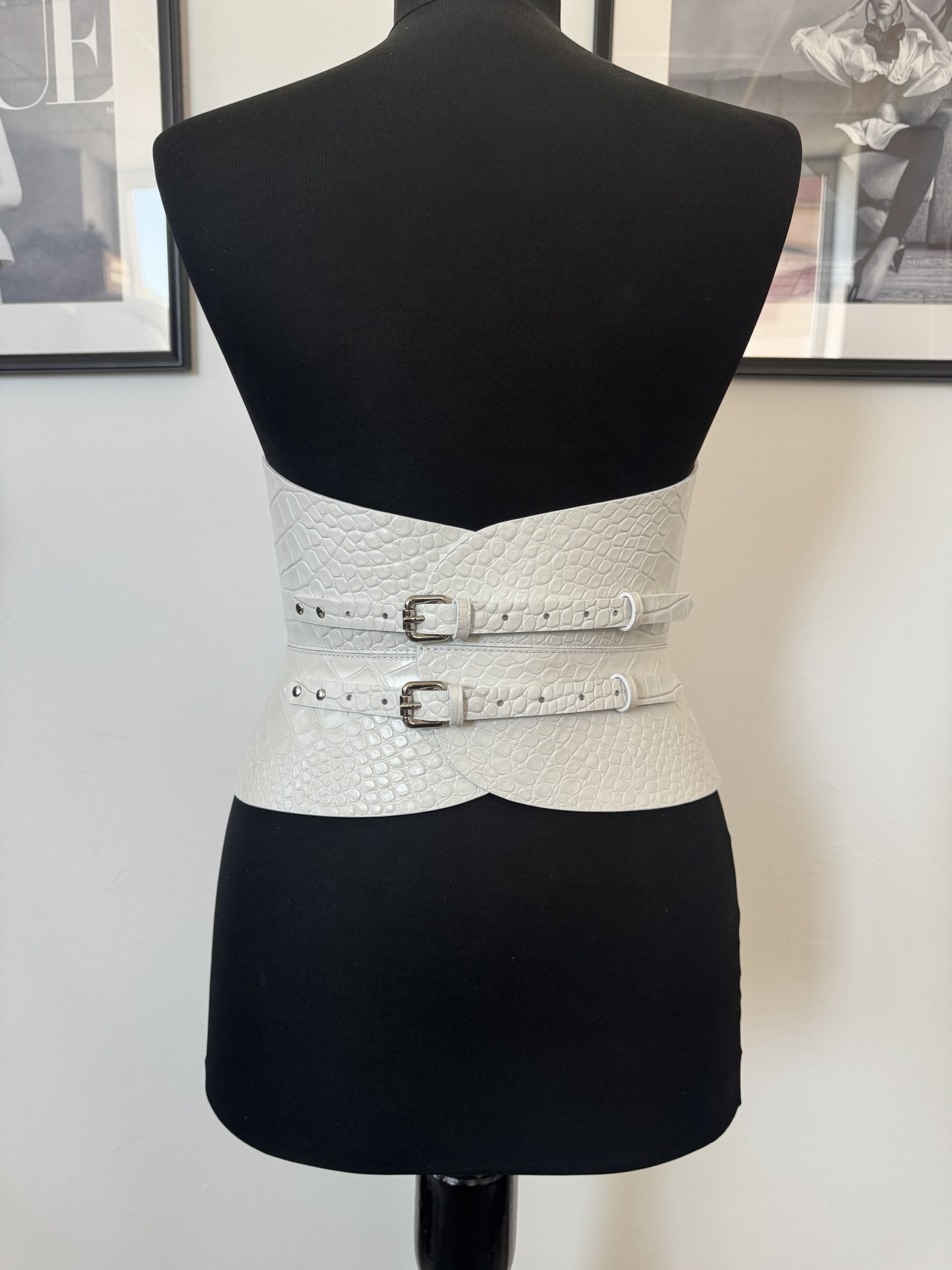 Long Garters White Croco Leather Corset Belt - Image 4