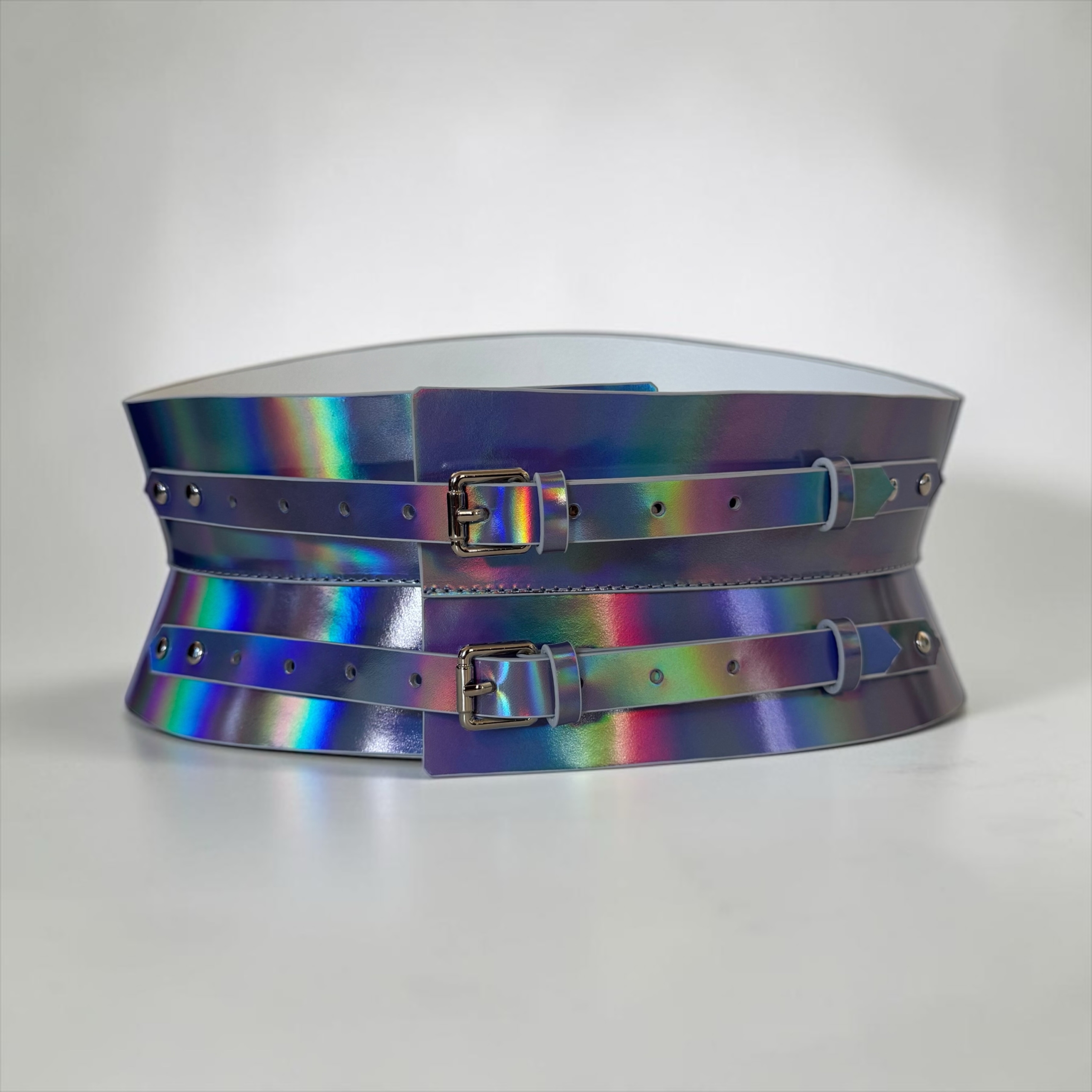 Eclipse Mini Holographic Silver Leather Corset Belt - Image 3