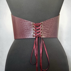 Round Under-bust Burgundy Croco Leather Belt - Image 4