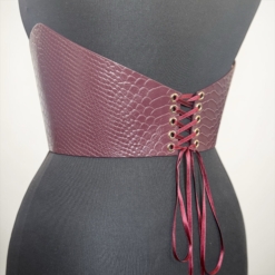 Round Under-bust Burgundy Croco Leather Belt - Image 3